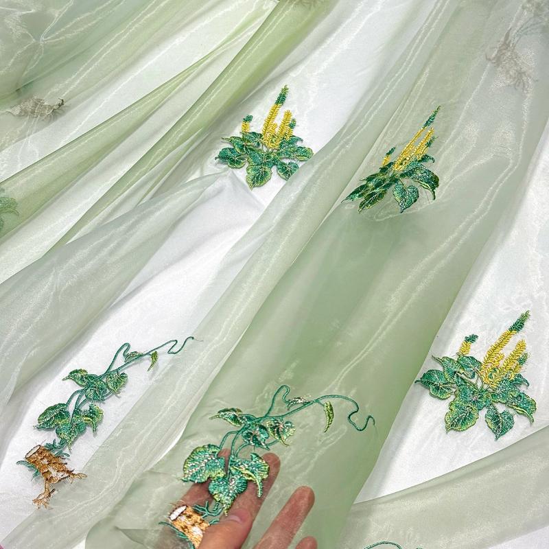 Herbal Medicine Pattern Embroidery Fabric for Sewing Hanfu Ancient Cheongsam Horse-face Pleated Skirt Clothing Designer Fabric