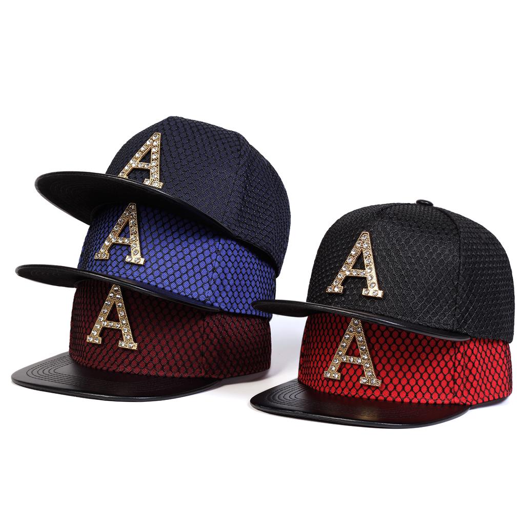 Unisex Metal with Drill A Decoration Adjustable Personality Baseball Hat Mesh Snapback Caps Spring Summer Outdoor Sport Travel for Women Men
