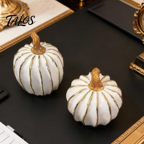 Holiday Gift for Home Fall Pumpkin Decor, White Gold Thanksgiving Decorative Pumpkin, Resin Pumpkins Elegant Tabletop Accents Figurine, Statues