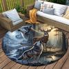 Deer Bear Wolf Round Area Rug,Carpet Rug for Living Room Bedroom Sofa Playroom Decor,Non-slip Floor Mat