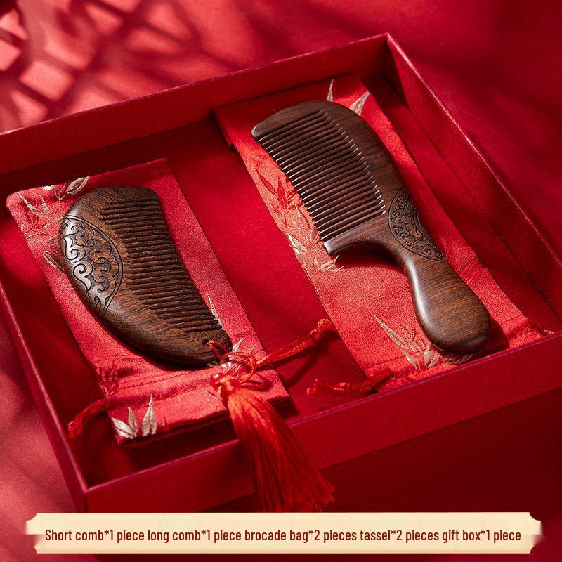 Red Wedding Comb Set for Brides - Elegant Mirror and Hair Combs