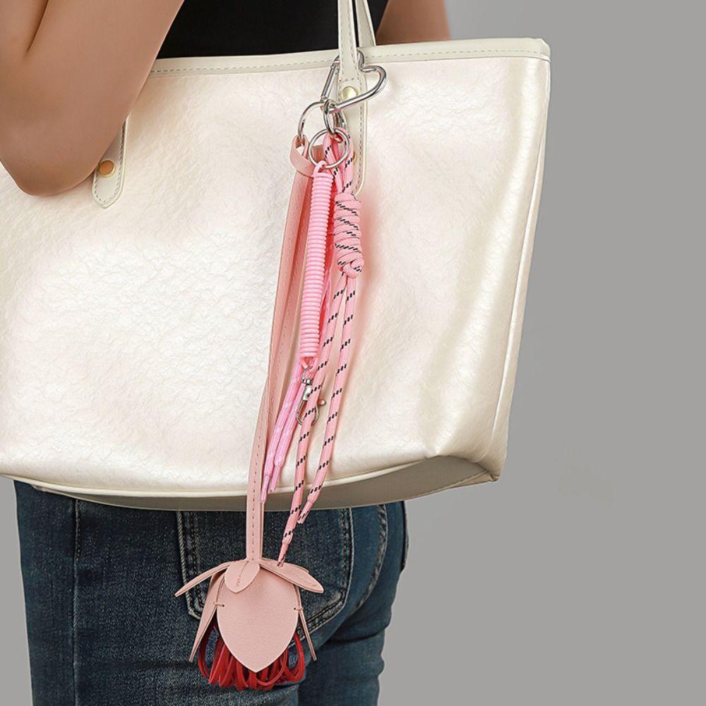 Hanger Flower Pu Leather Pendant Handmade Bag Pendant Trendy Leather Keychain  Bag Ornament
