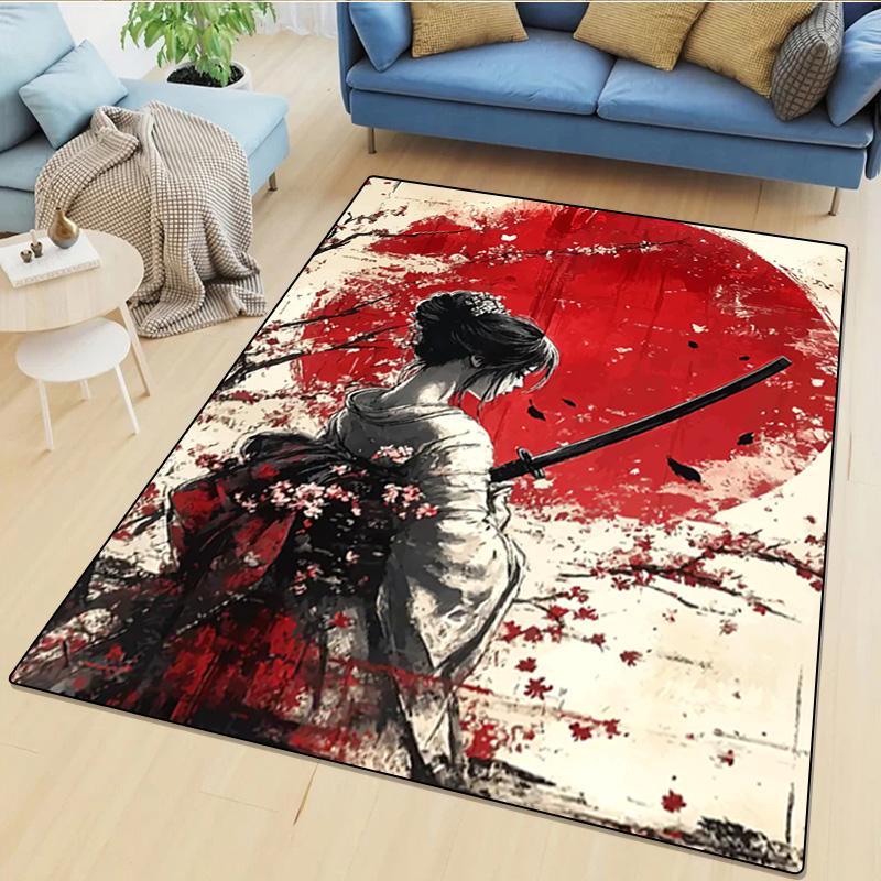 Samurai-Frauen-Druckteppich - Heimdekoration Teppich für Wohnzimmer Schlafzimmer Bodenbelag Computerstuhl Bereichsteppich