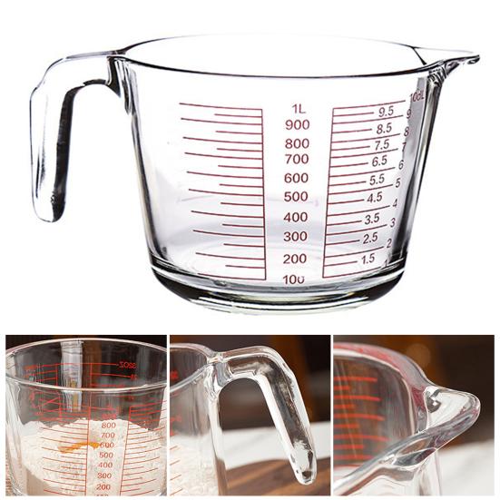 Yousheng Glass Measuring Cup with Handle 500/1000ml Heat-Resistant Pouring Spout Liquid Measurement Tool Easy-Pour Spout Cooking Utensil for Milk Eggs