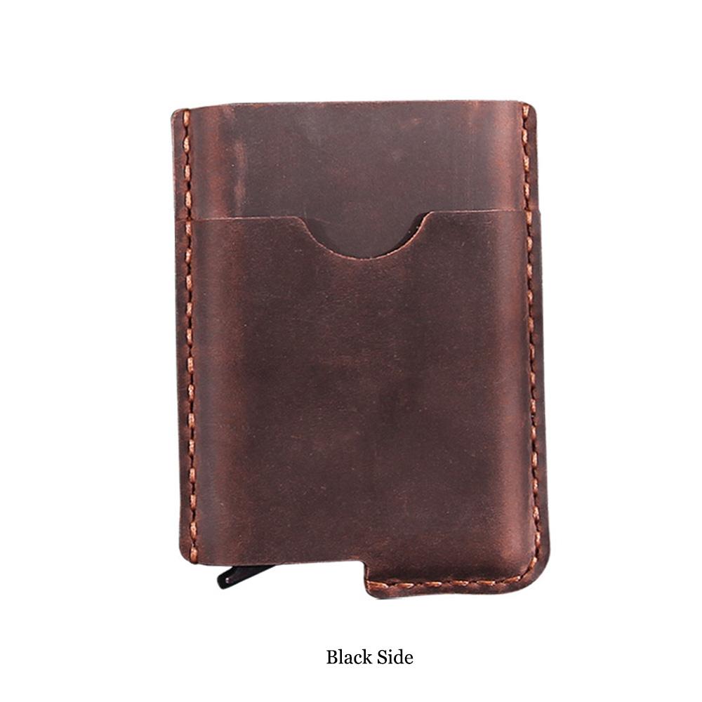 Handmade PoP Up Card Holder Genuine Leather Credit Card and Money Clips Case RFID Blocking Minimalist Wallet with Compartment for Notes