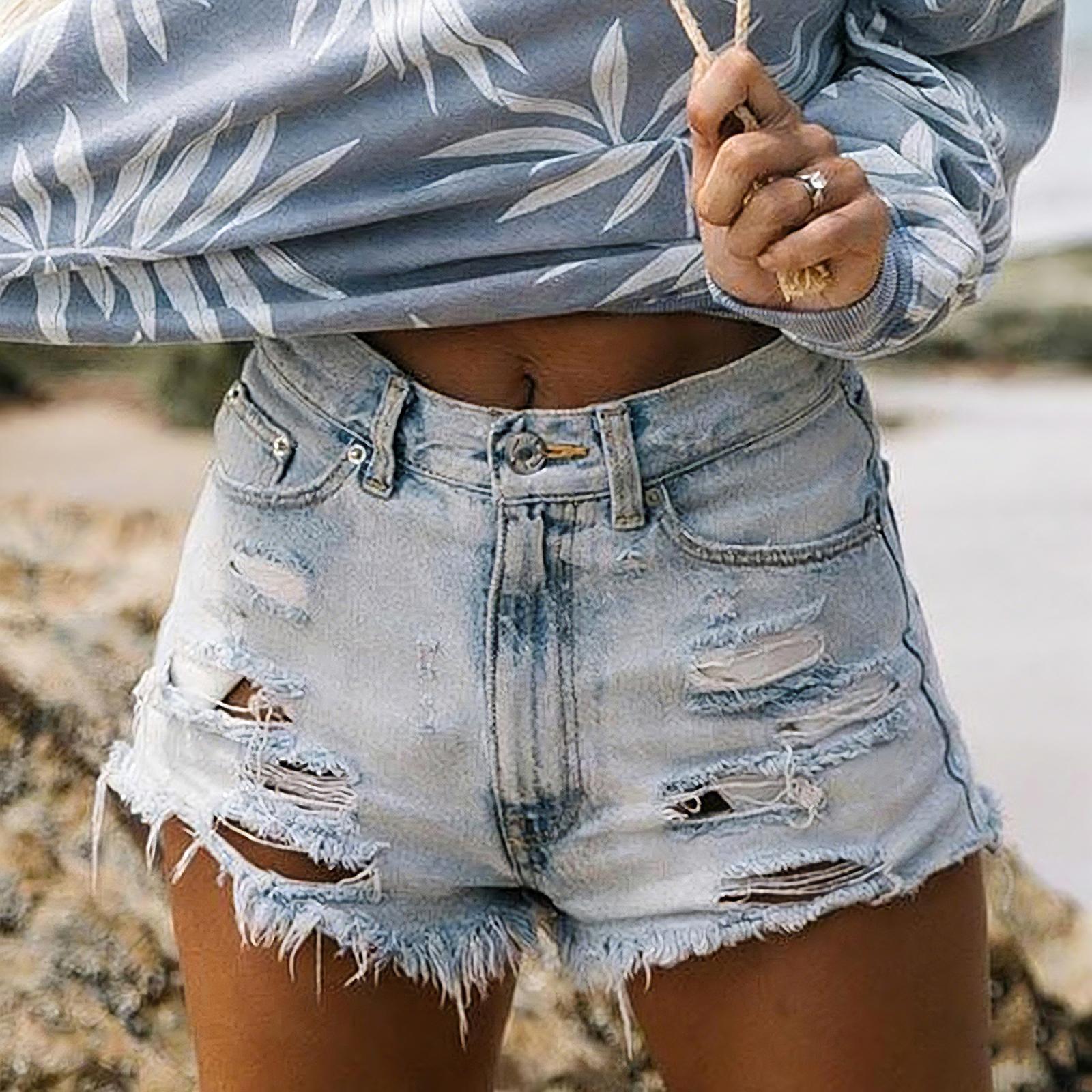 Women s Color Jeans Stretch Slim Fit Distressed Denim Shorts L