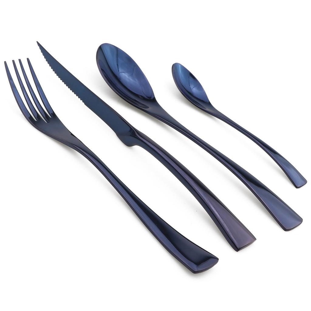 Food Tableware 24Pcs Rainbow Dinnerware 18/10 Stainless Steel Flatware Set Steak Knife Fork Spoon Teaspoon Cutlery Set
