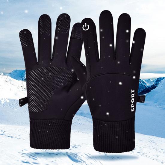 1 Pair Unisex Gloves Fleece Lined Touch Screen Windproof Solid Color Waterproof Cycling Fishing Skiing Gloves for Outdoor