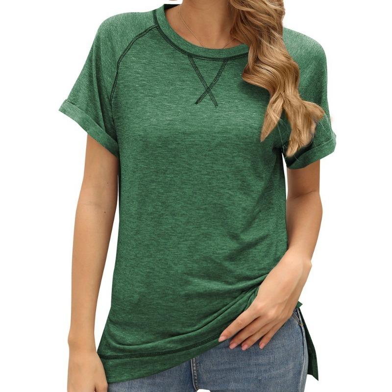 

Spring Summer Women s Cross Color Loose Top with Short Sleeves for Casual Wear Shirt S