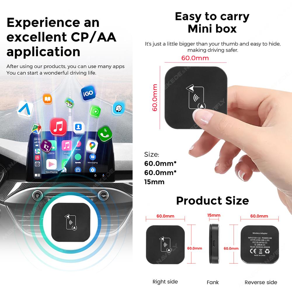 MINI Ai Box 2 în 1 Wireless Carplay Android Auto Adaptor Auto WiFi BT5.0 Plug and Play Recunoaștere Automată Pentru Mașină Universală