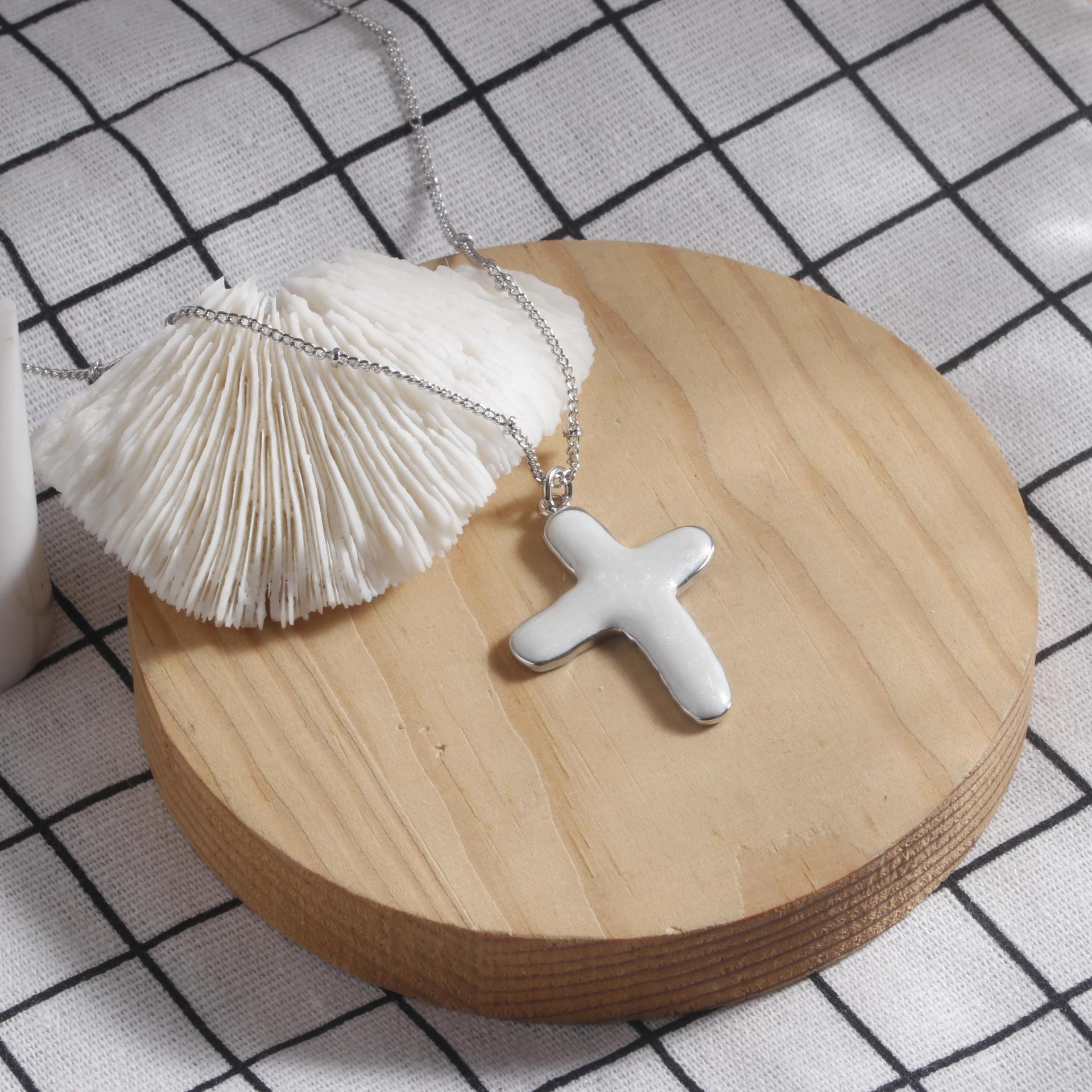 

PANJBJ 925 Sterling Silver Cross Necklace For Women Classic Drip Glaze Originality Design Versatile Jewelry Gift Dropshipping
