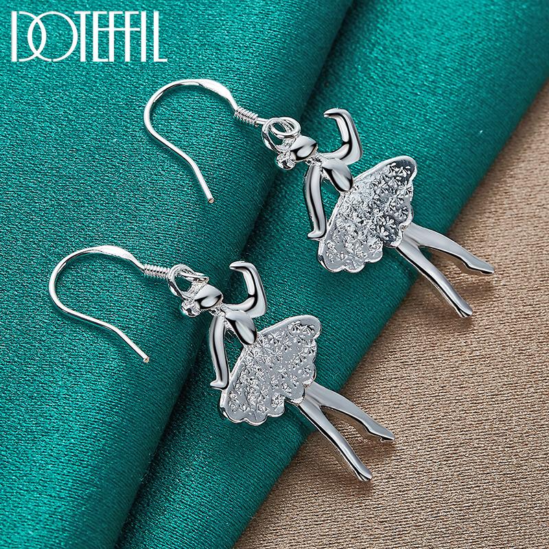 925 Sterling Silver Dancing Girl Pendant Earrings Fashionable Wedding Jewelry
