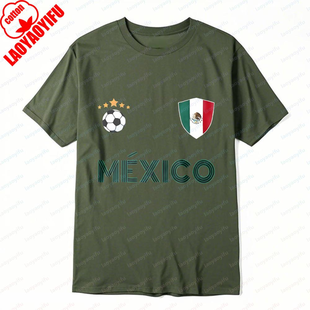 Mexico Football TShirt MÉXICO Print Mexican Fan Tops Sports Casual Attire Leisure Activewear Retro Trend Simple Mens Clothing