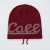 Autumn and winter letter retro drawstring stacking hat women's casual versatile ear protection big head circumference warm knitted wool hat
