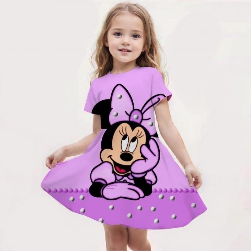 Girls Chic Color Block Unicorn Print Short Sleeve T-Shirt Dress Casual Dresses Summer Outwear