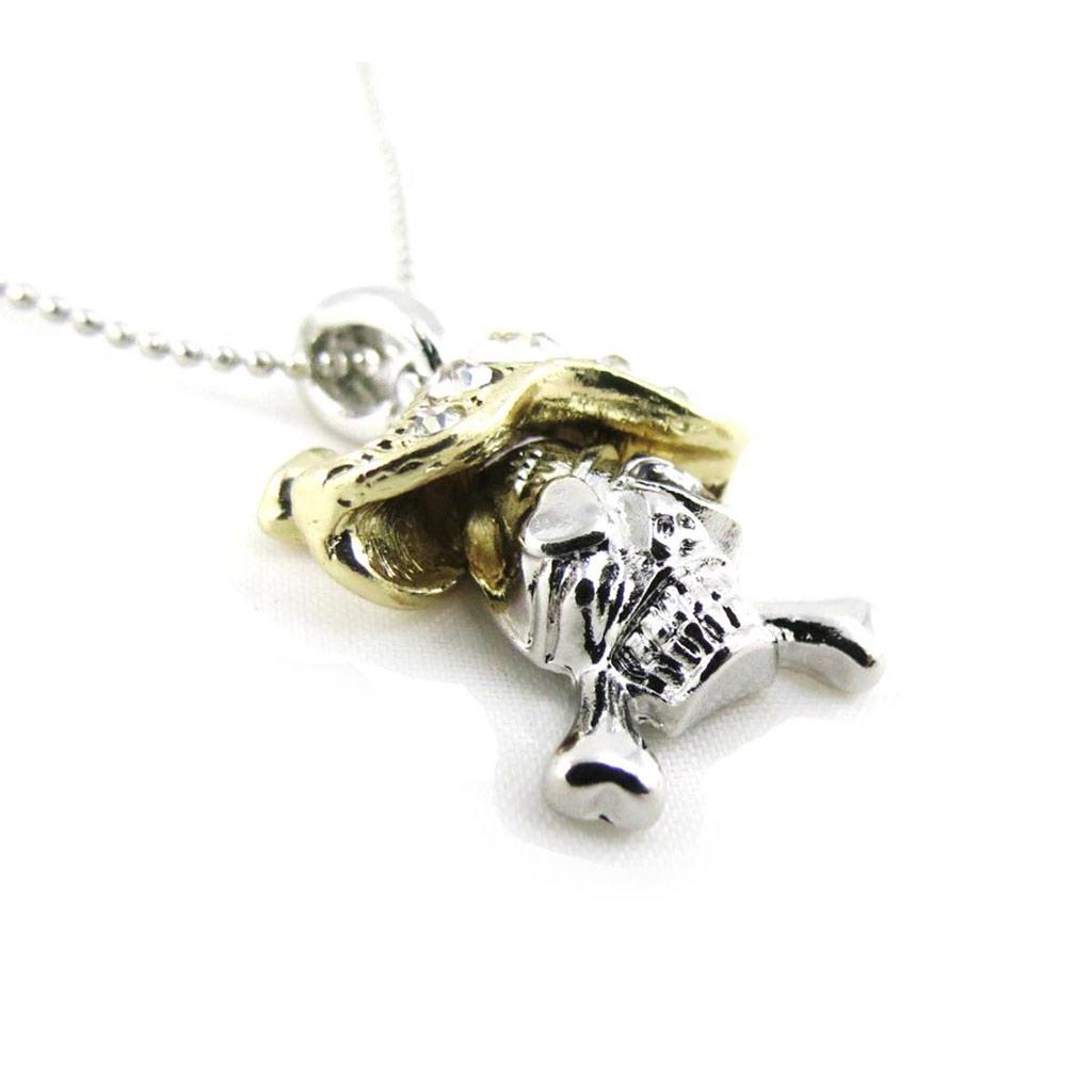 Les Trésors De Lily [J3565] - Collier créateur 'Tête de Mort' doré argenté