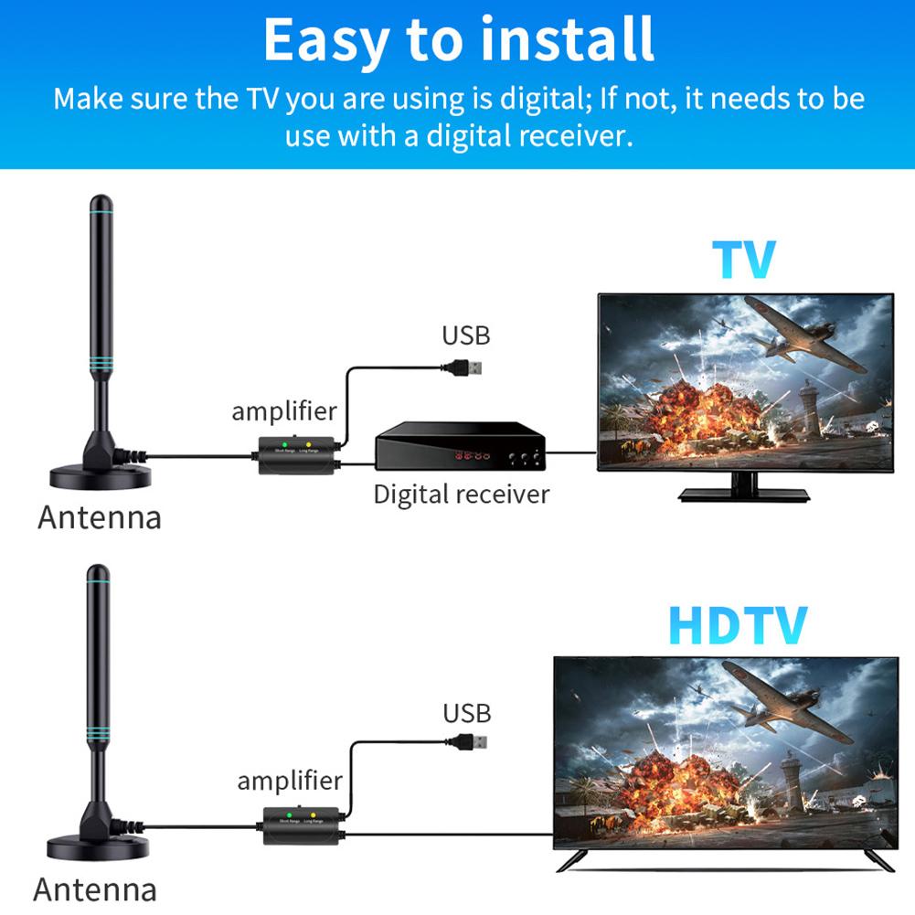 4K/1080P HD Digital TV Antenna with Signal Amplifier 480+ Miles Indoor Outdoor Antenna Magnetic Base VHF UHF Digital HD Aerial