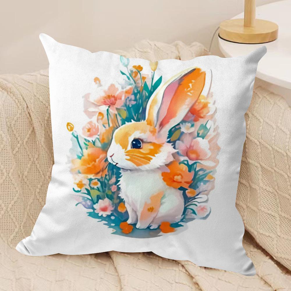 Cute Easter Bunny Cushion Cover Short Plush Doublesided Print Square Throw Pillow Covers Sofa Home Cushion Decor
