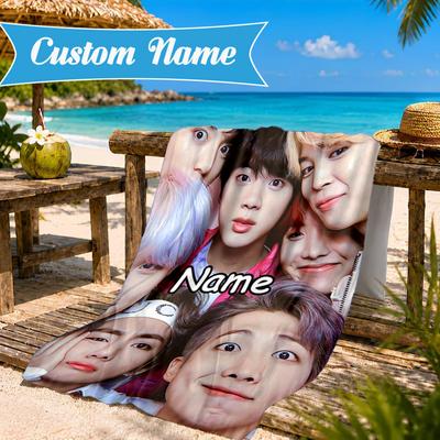 Custom Name Beach Towel Kpop Group Microfiber Beach Towel, Lightweight for Summer Travel, Swimming Pool Fan Birthday Gift