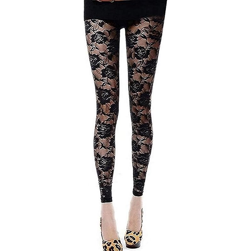 

[Sarah Rose] race spats leggings total lace flower pattern rose rose pattern cropped pants summer summer feminine ladies (long free, black)