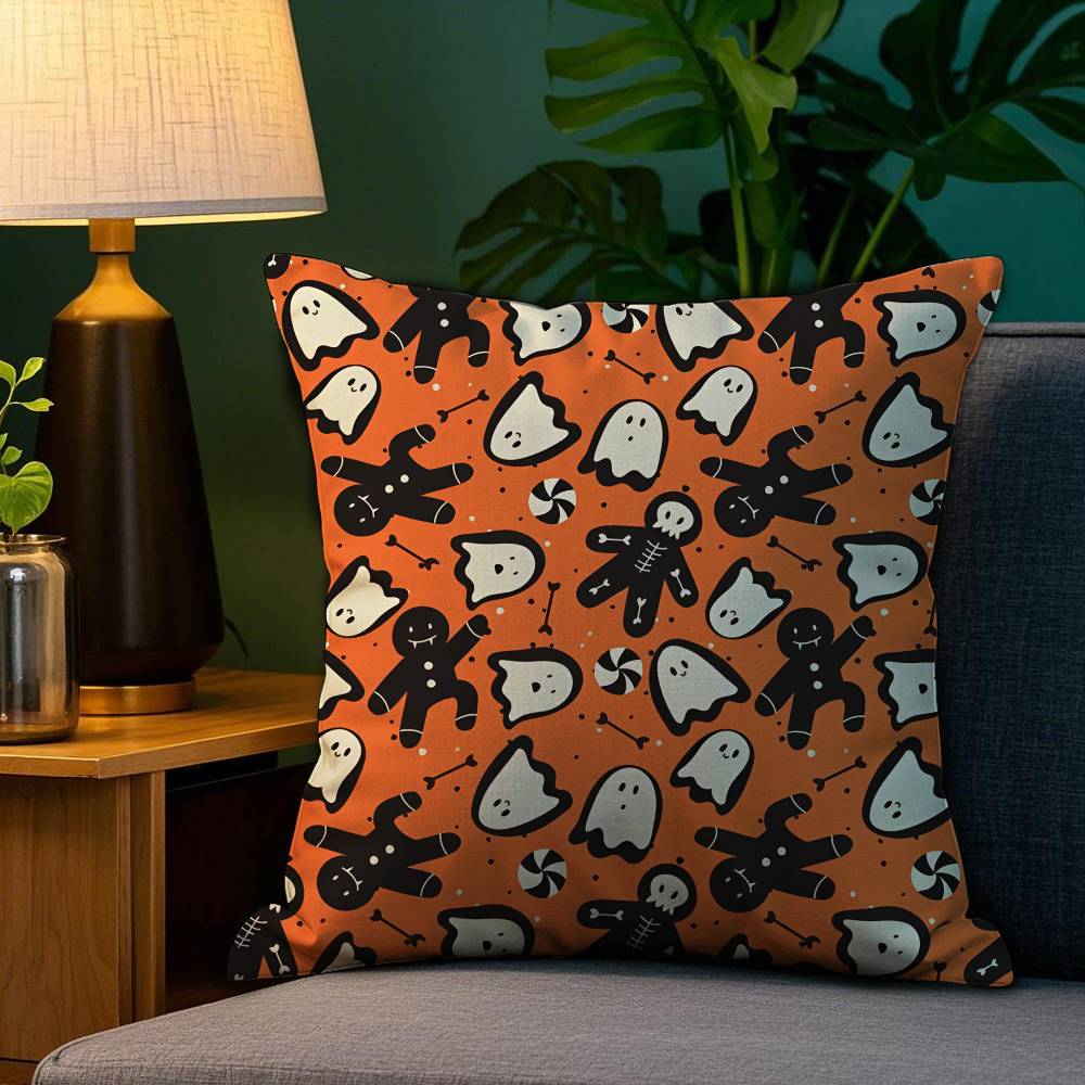 Cute Spooky Halloween Pumpkin Pillow Case Sofa Living Room Bedroom Double-sided Printing Square Cushion Nap Time Cushion Cover