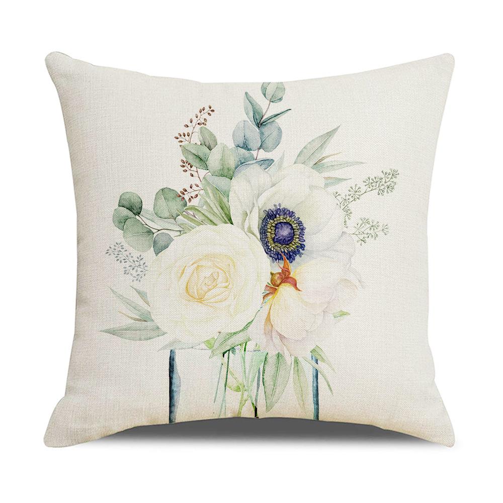 

New Home Small Fresh Floral Pillow Cover Digital Printed Linen Cushion Cover Bedside Outdoor Pillow 45 * 45Cm (excluding pillow core)