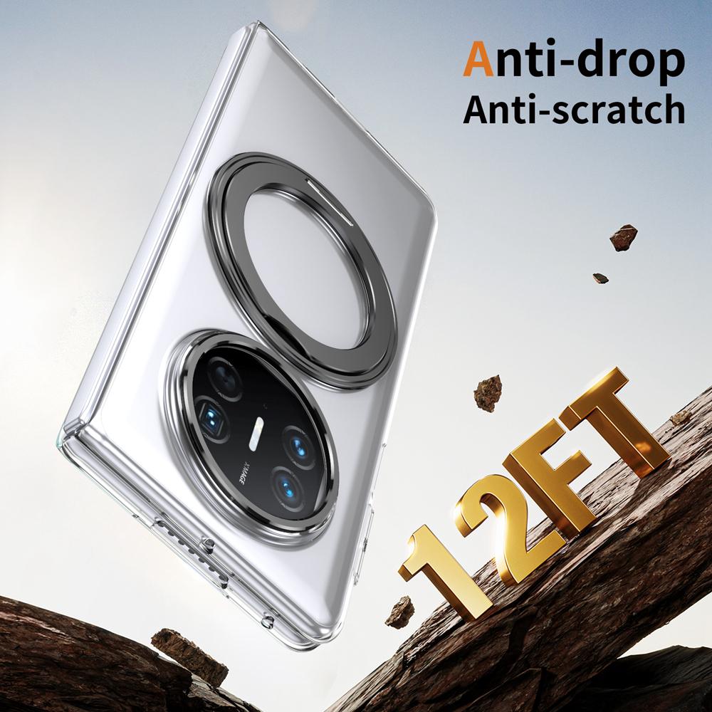 KEYSION 360° Rotating Magnetic Ring Stand Case for Huawei Mate X6 X5 X3 Transparent Hard PC Phone Cover with Screen Protector