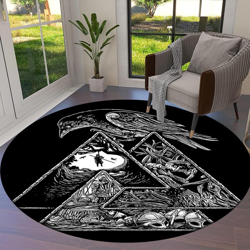 Viking Raven Round Area Rug,Carpet Rug for Living Room Bedroom Sofa Playroom Decor,Non-slip Floor Mat