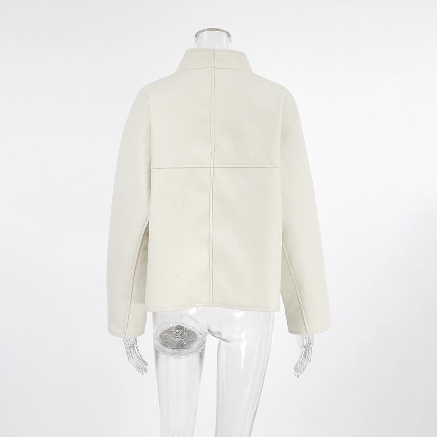 Apricot Colored Woolen Coat Women's Autumn And Winter Loose V-neck Jacket Top Women's Clothing