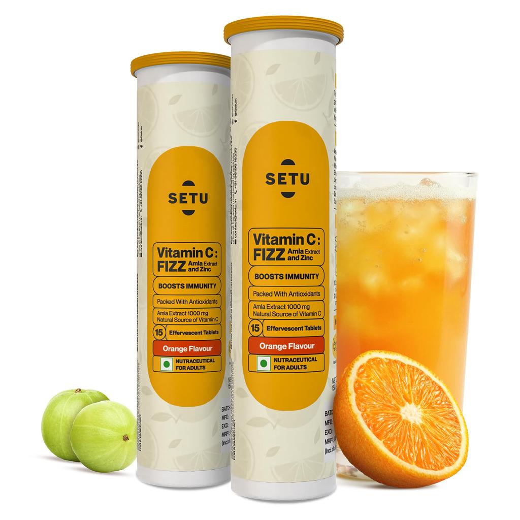 Setu Vitamin C: Fizz (15 Effervescent Tablets X 2) | Supplements for Women & Men | Antioxidant-Rich to Helps Boost Immunity in Adults With Vitamin