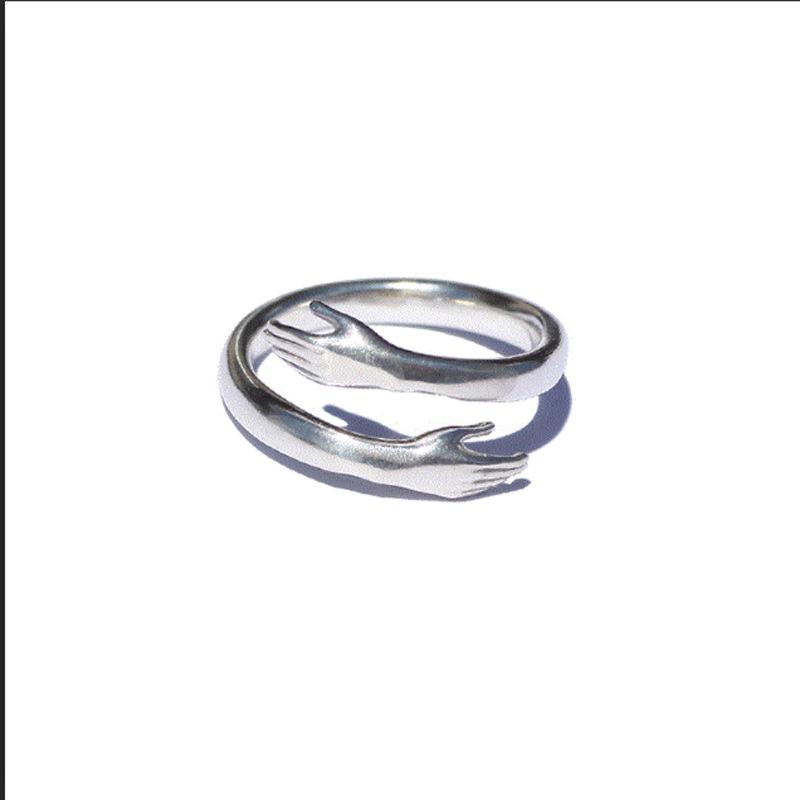 Simple And Romantic Two-handed Hug Ring Female Opening Fashion Creative Glossy Golden Couple Ring Valentine's Day Gift
