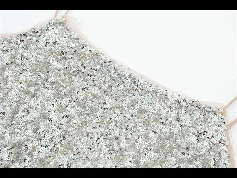 Elegant Sequin Suspender Dress with High Waist A-line Skirt