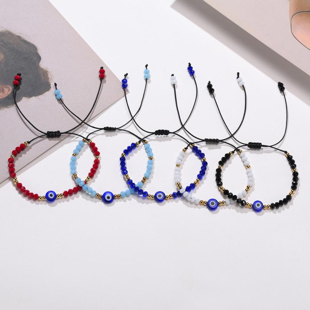 Buntes Armband mit bösem Auge und Perlen, mit verstellbarem schwarzen Handseil