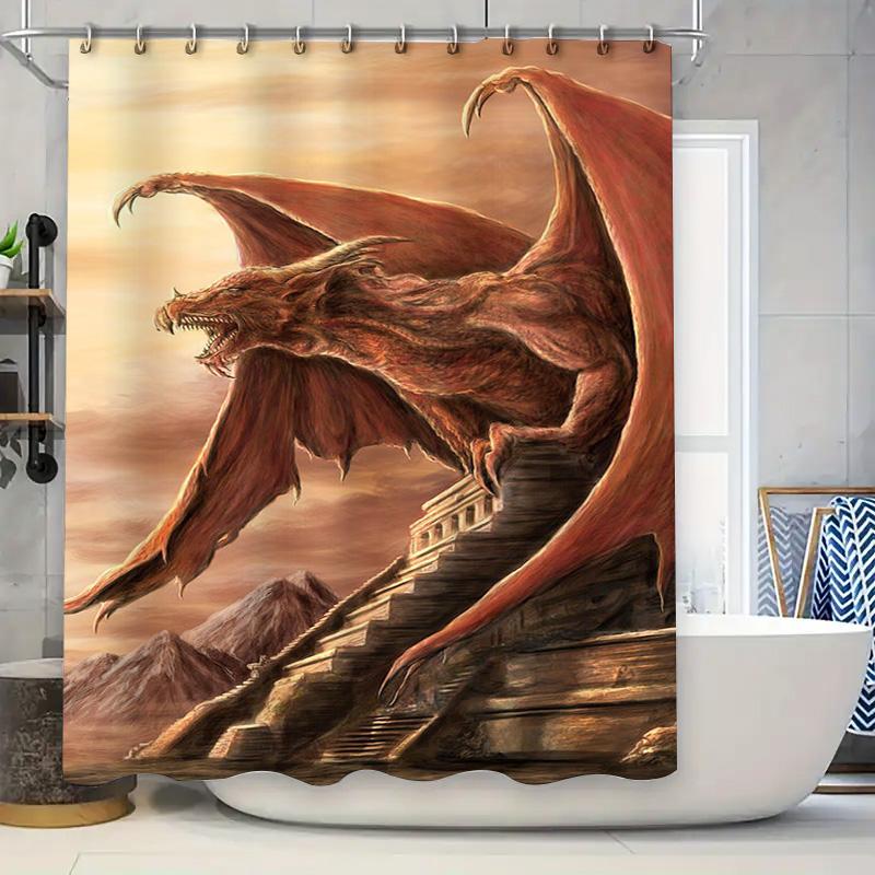 Dragon Shower Curtain Fantasy Red Mythical Creature Bathroom Decor 3D Printed Waterproof Fabric Perfect Gift For Dragon Enthusia