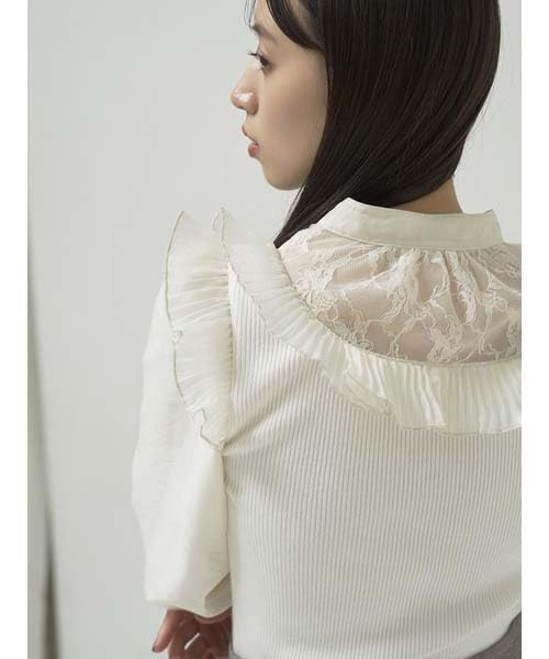 Snidel Pleated Collar Docking Knit Pullover SWNT245231 White Women's