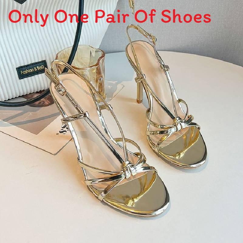 Womens Gold High Heel Sandals With Thin Toe Strap And Cutout Design For Spring Summer Fashion