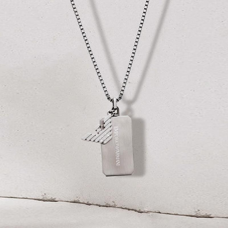 Emporio Armani Logo Series Eagle Emblem Cool Luxury Stainless Steel Necklace Men necklace Silver EGS3167040_NLP