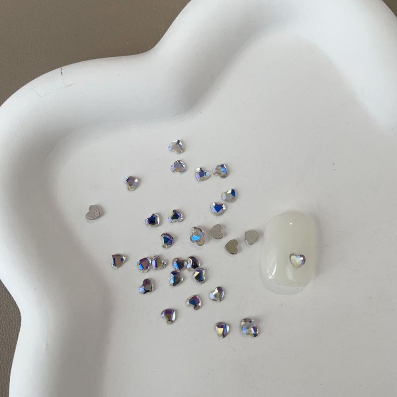 50PCS Mini Love Heart Diamond Nail Decoration Super Sparkling Flat Bottom Diamond Colorful Small Peach Heart Explosion Spark