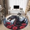 Black Dragon with Red Roses Circular Wall Art PrintRound Non-Slip chair mat chair carpet for office Rugs for Office Decor Gift For Valentine's Day Mot