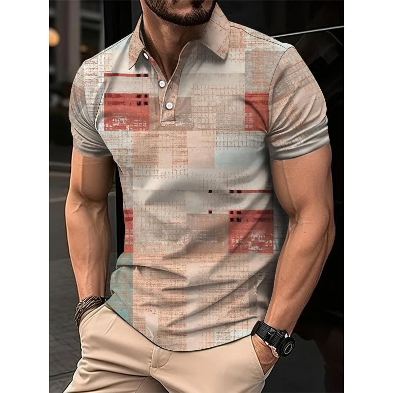 Mens Oversized Retro American Style Polo Shirt With 3D Digital Print Pique Cotton Breathable Comfortable Casual Wear
