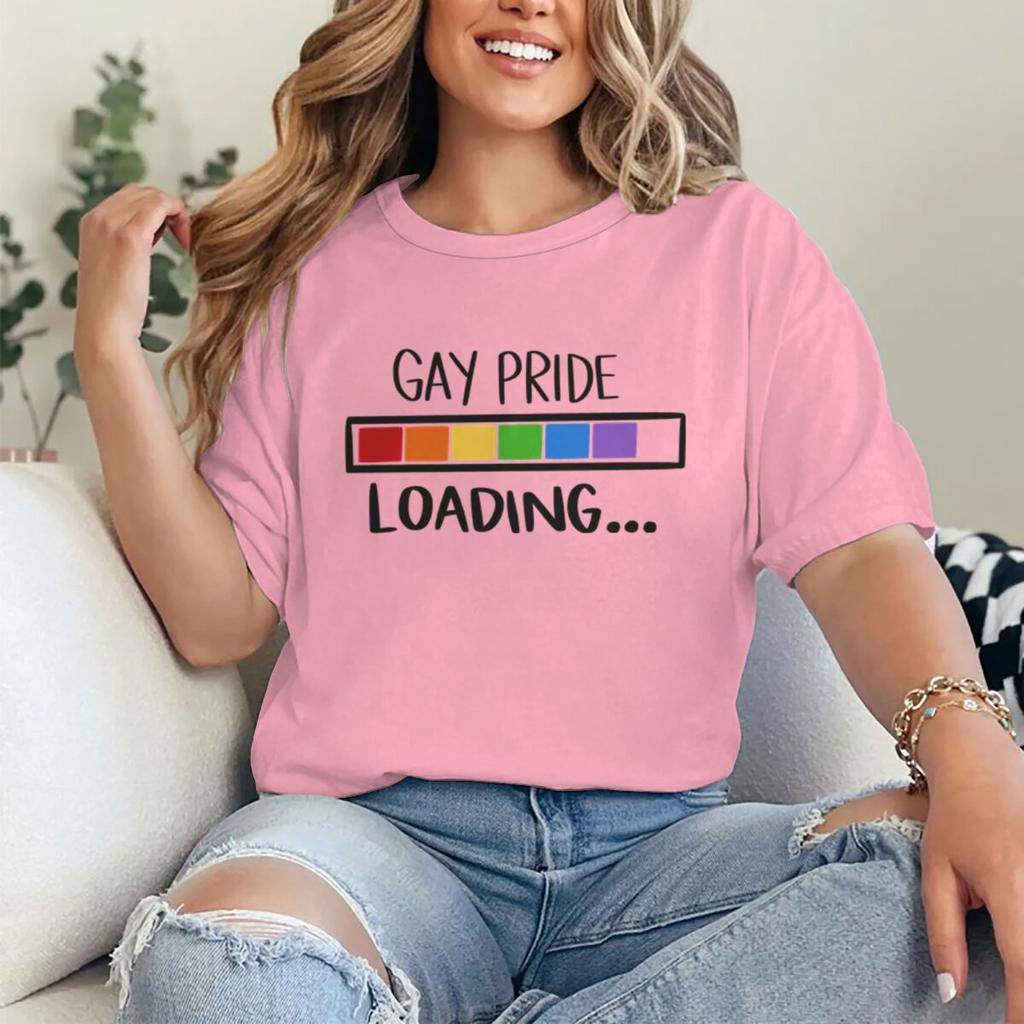 Gay Pride Loading Print T Shirts Casual Summer LGBT Women Men Tshirts Short Sleeve Lesbian Bisexual GAY Streetwear Gifts
