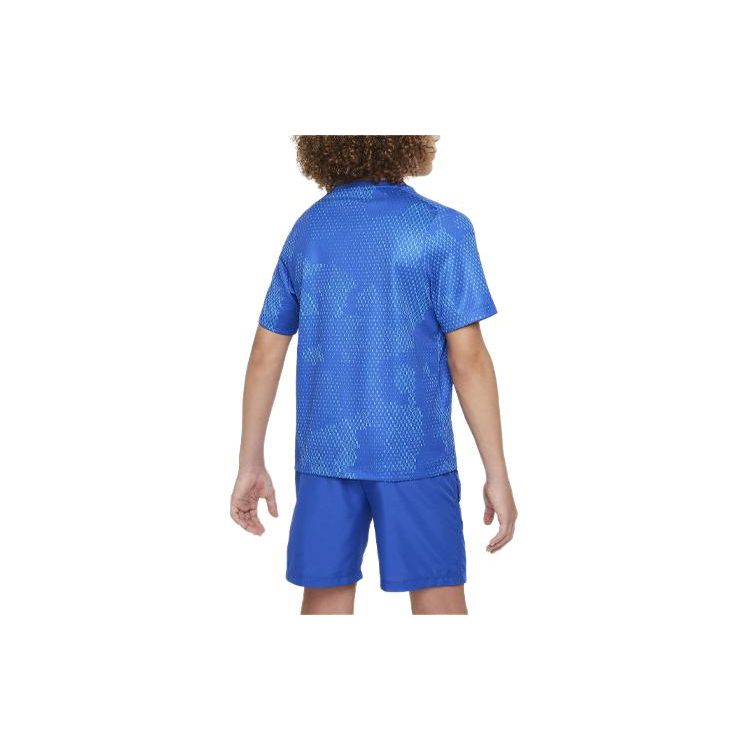 Nike T-Shirt Multilogo Print Round Neck Short Sleeve Kids Tops Dark-Blue FN8694-480