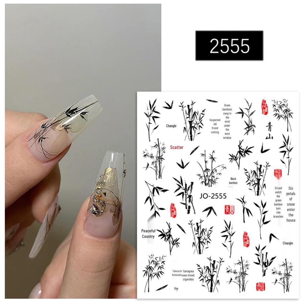 Chinese Ink Bamboo Trend Nail Art Stickers: Self-Adhesive Tearable Decals for DIY Decoration.
