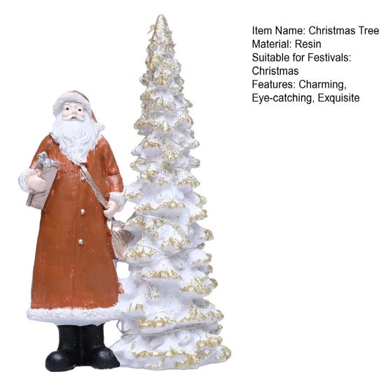 LED Light Up Christmas Tree with Santa Resin Standing Santa Claus Figure with Lighted Tree Figurine for Indoor Tabletop Holiday Decoration