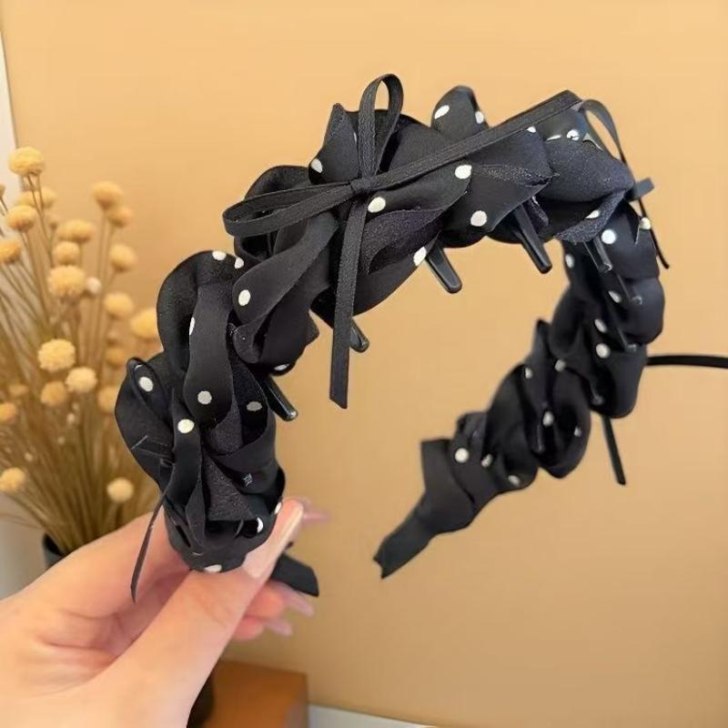 Sweet Polka Dot Bow Headband Retro Women'S Hair Clip High Crown Comb Hair Accessory