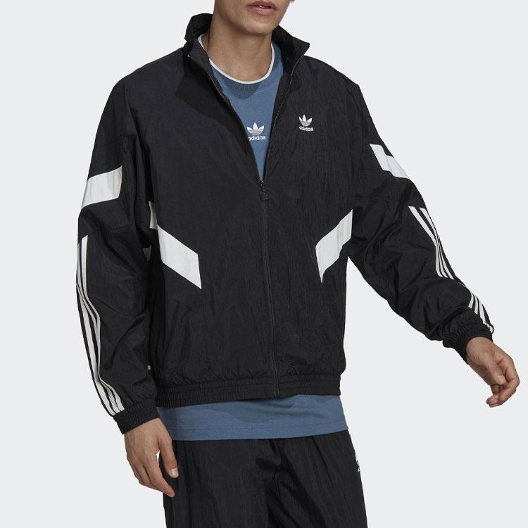 Adidas Originals Logo Print Colorblock Zip-Up Stand Collar Jacket Men Jackets Black HK7322