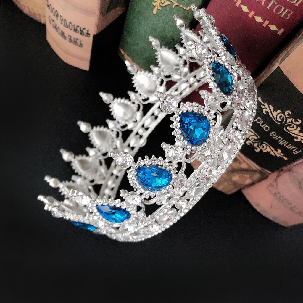Round Bridal Large Crown Baroque Drop Diamond Bridal Crown Tiara Wedding Accessories Crown