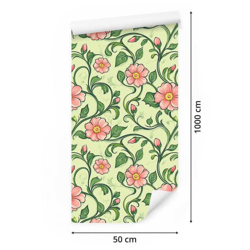 Lime and Green Flowers Wallpaper for Living Room and Bedroom 50x1000