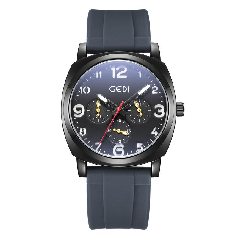 Men'S Fake Three-Eye Six-Pin Watch, High-End Sports Silicone Watch, Student Party Waterproof Quartz Watch