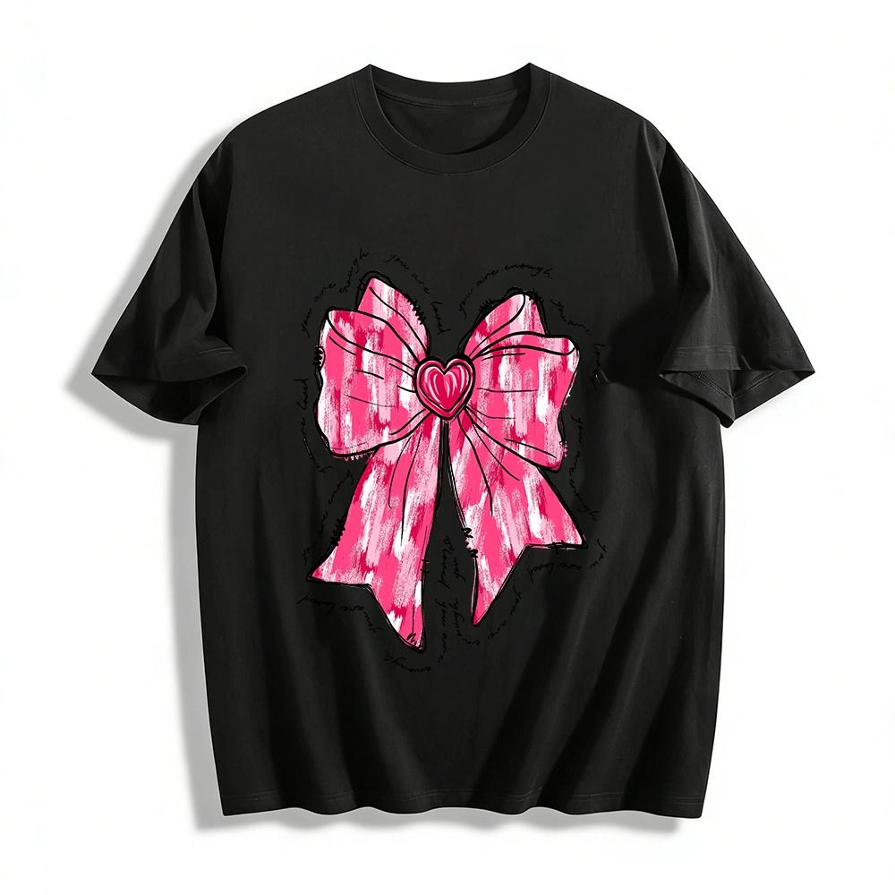 You Are Enough Loved Heart Bow Print Casual Tee Shirt Pure cotton T-shirt XXS